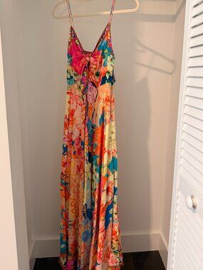 CAMILLA Silk Crystal Embellished Floral Maxi Dress XS Multicolor